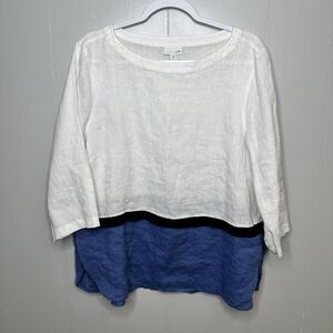 J. Jill Love Color Block Curved Hem 100% Linen Tunic Size XL Petite Lightweight